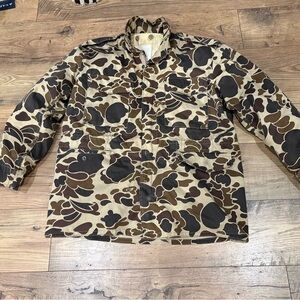 Vintage Duck Bay Jacket Brown Duck Camo Hunting Zip Up  w/Removable Liner sz L